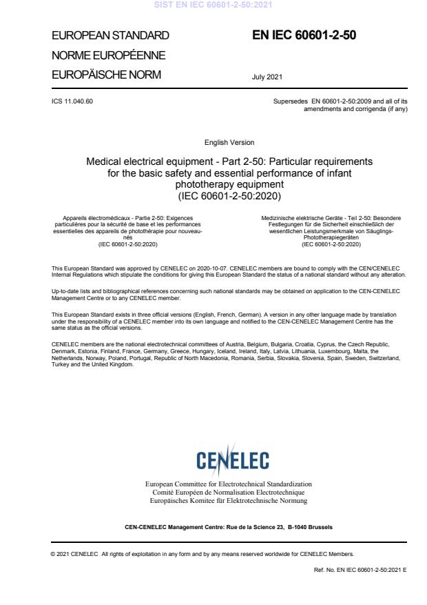 EN IEC 60601-2-50:2021醫(yī)用電氣設(shè)備 第2-50部分：嬰兒光治療設(shè)備的基本安全和基本性能專用要求